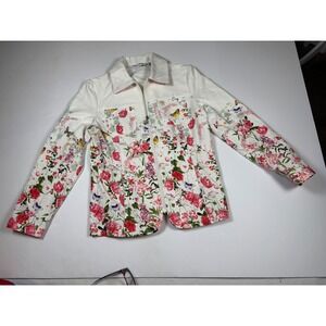 Draper's & Damon's Petites Floral Zip Jacket PS Cotton Stretch White Pink Spring